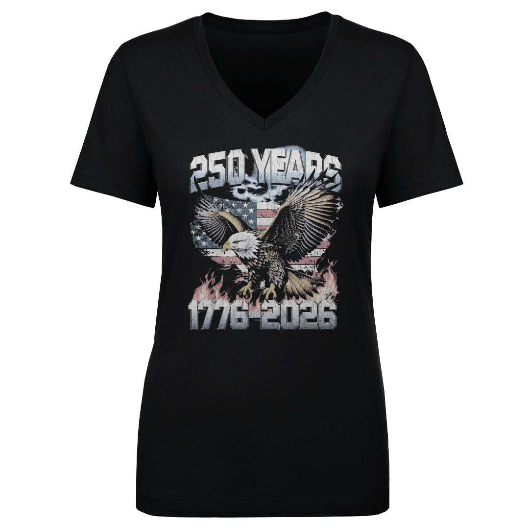 Women's V Neck USA America 250 Years Eagle Flag WHT