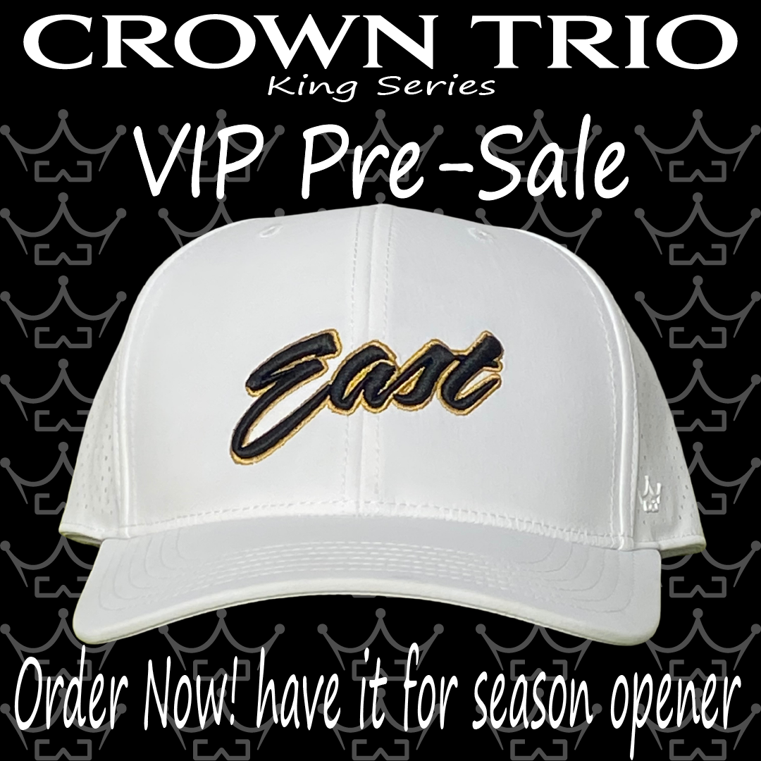 Crown Trio King Series White Hat w/ Plano "East" Logo