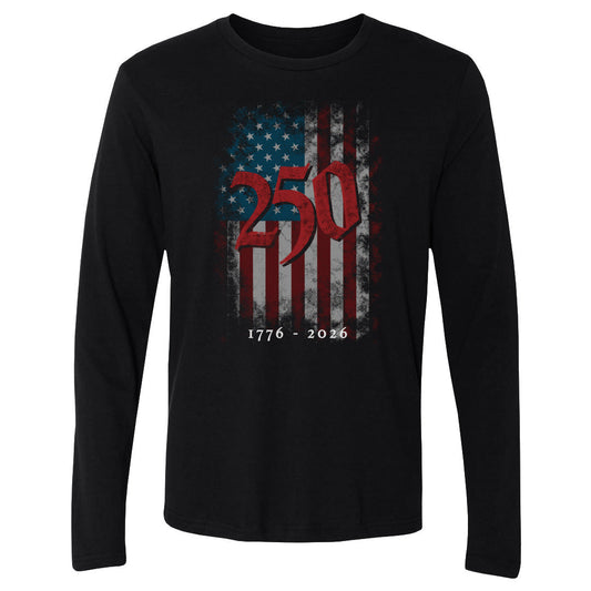 Adult Long Sleeve Tee USA America 250 Years Grunge Flag WHT