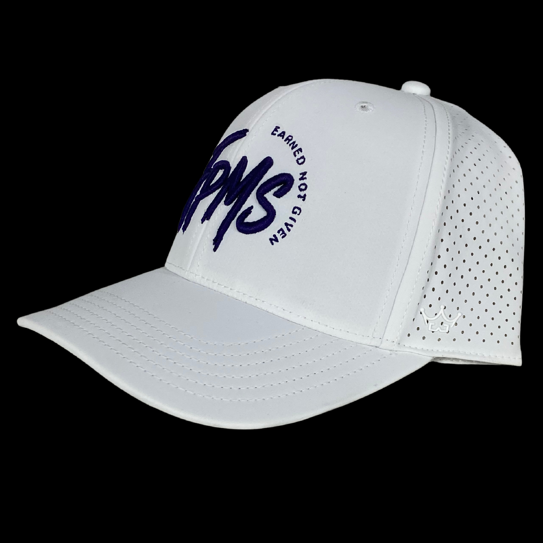 King Series Curved White Hat w/ FPMS Paint Brush Logo