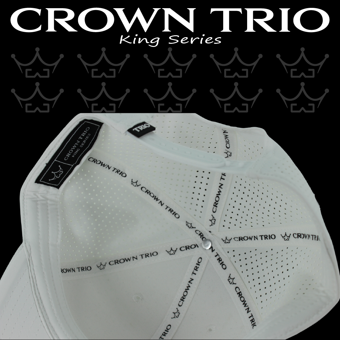 King Series Curved White Hat w/ Vandy White Script Logo