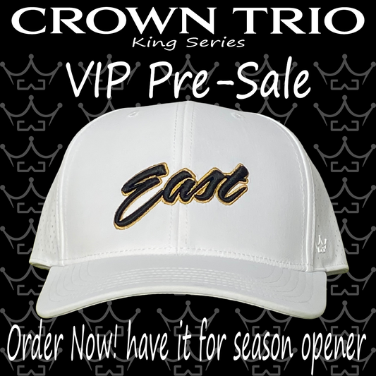 King Series Curved White Hat w/ East Logo
