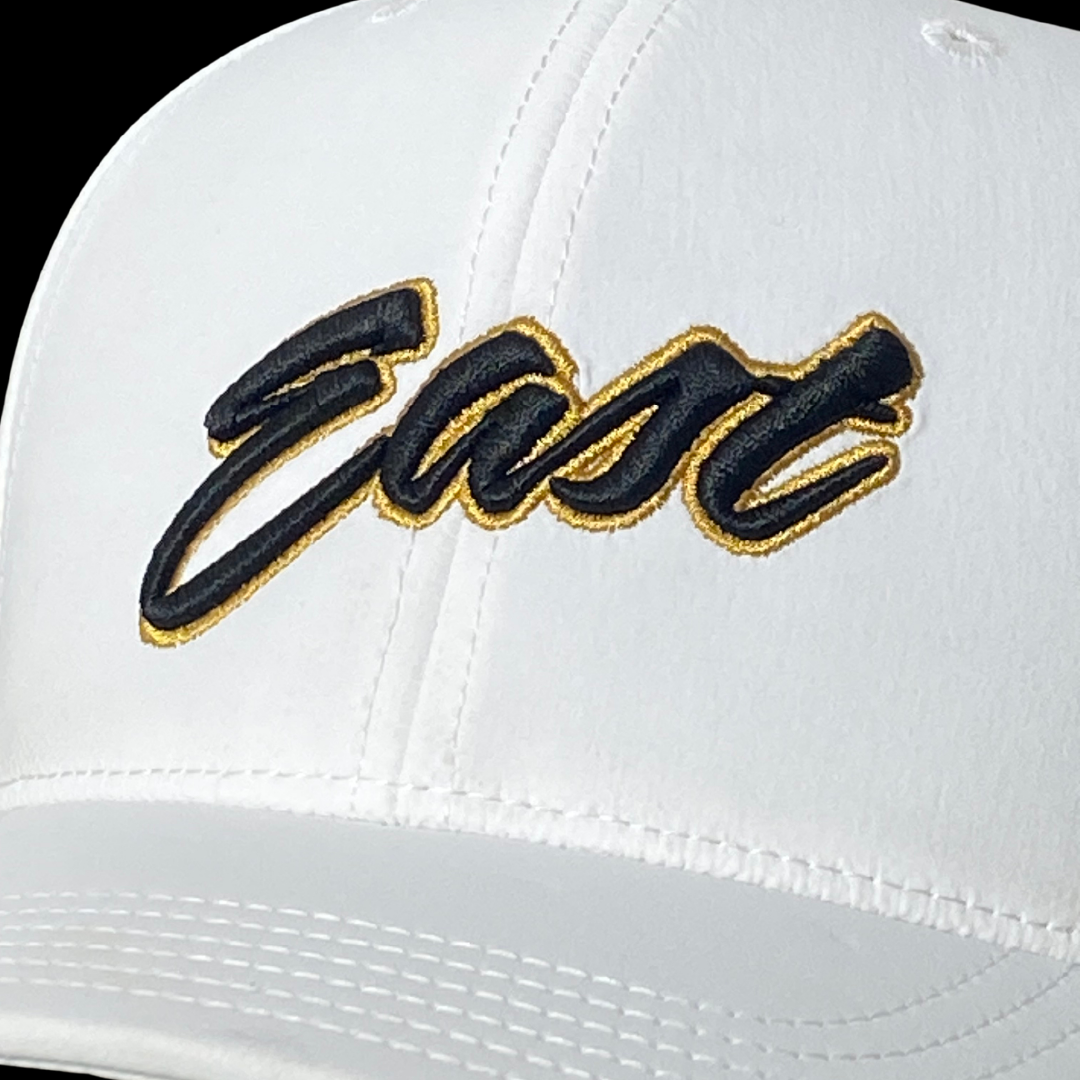 King Series Curved White Hat w/ East Logo