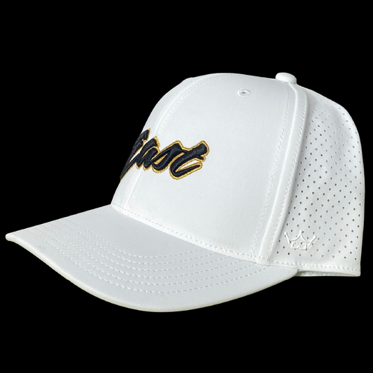 King Series Curved White Hat w/ East Logo