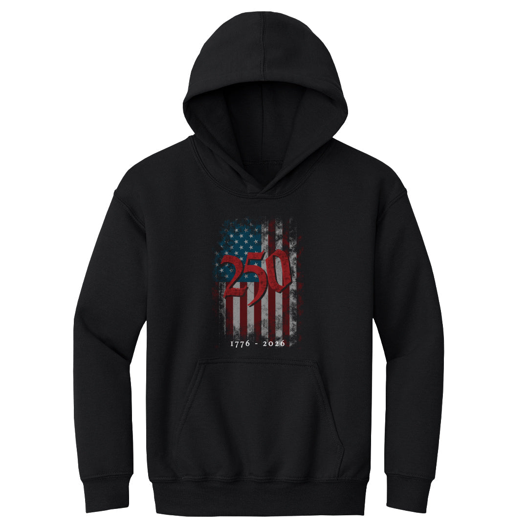 Youth Hoodie USA America 250 Years Grunge Flag WHT