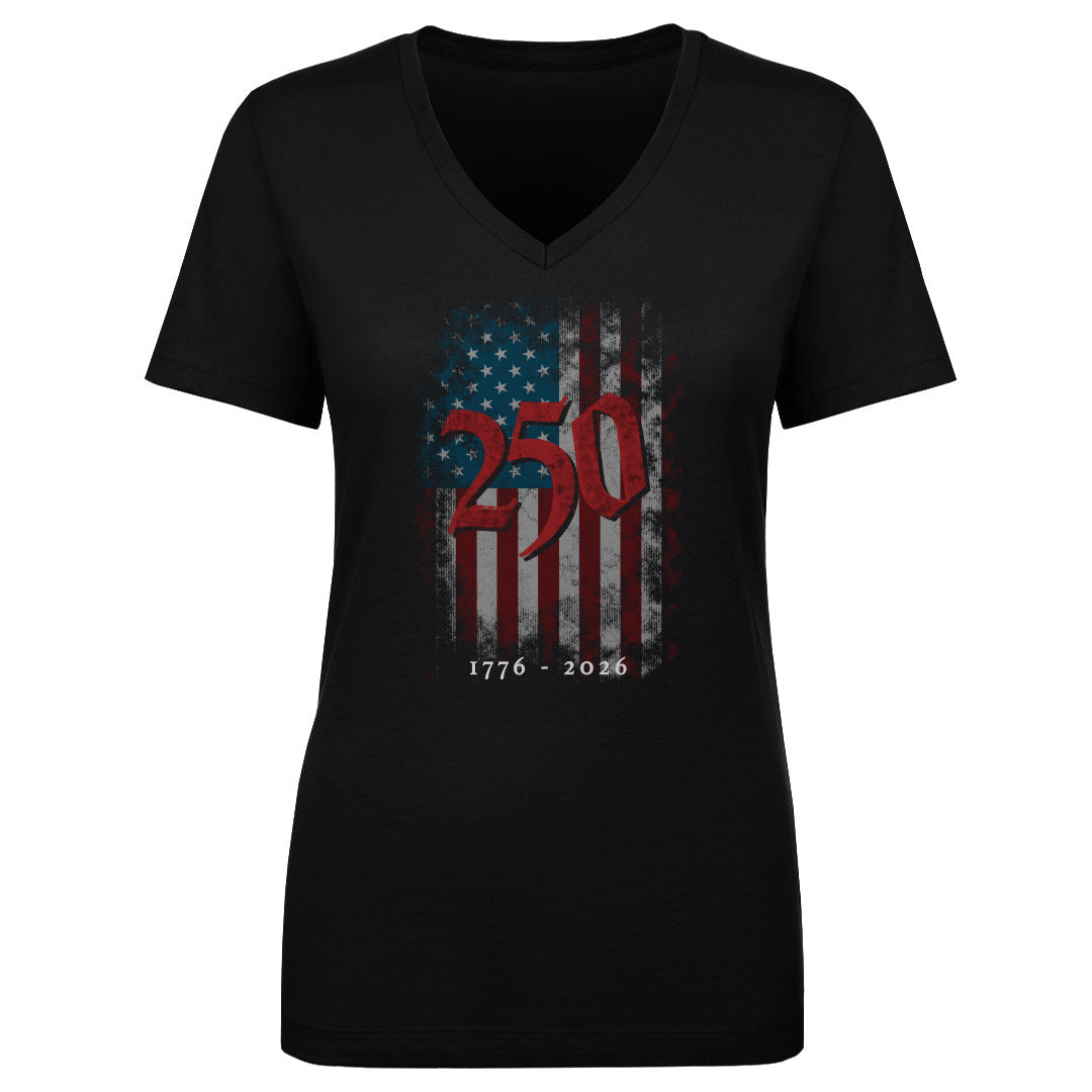 Women's V Neck USA America 250 Years Grunge Flag WHT