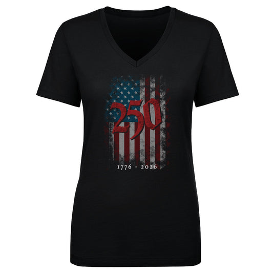 Women's V Neck USA America 250 Years Grunge Flag WHT