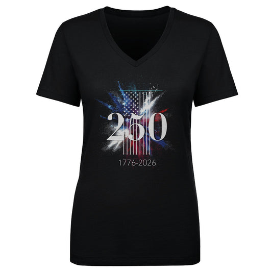 Adult Women's V Neck USA America 250 Years Flag Spray WHT