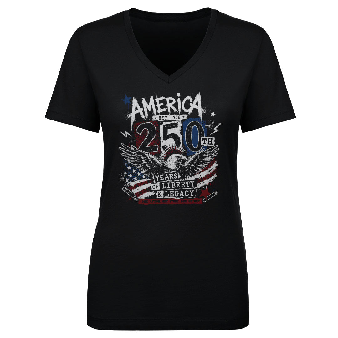 Women's V Neck USA America 250th Anniversary Eagle WHT