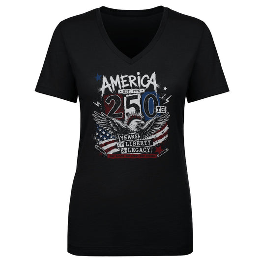 Women's V Neck USA America 250th Anniversary Eagle WHT