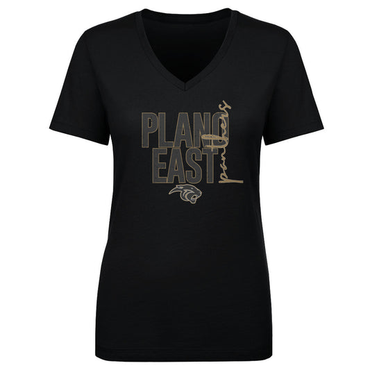 Women's V Neck Plano East Vertical Cursive