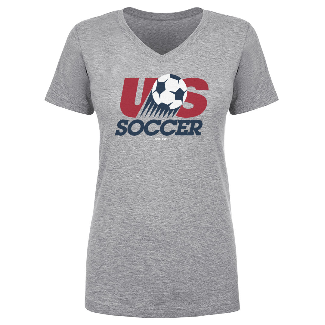 Women's V Neck U.S. Soccer Retro Logo WHT
