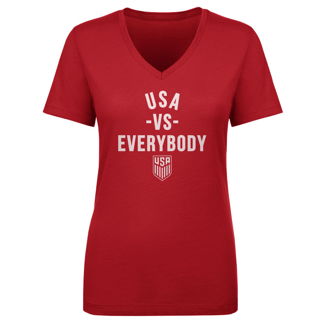 Women's V Neck U.S. Soccer Vs. Everybody WHT